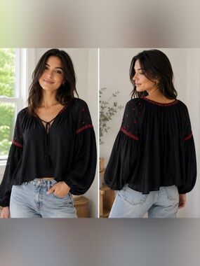 2 PCS, Bundle Bl Peasant Blouse24PTP, S,& E5th blouse, 24PTP (2) pieces,L